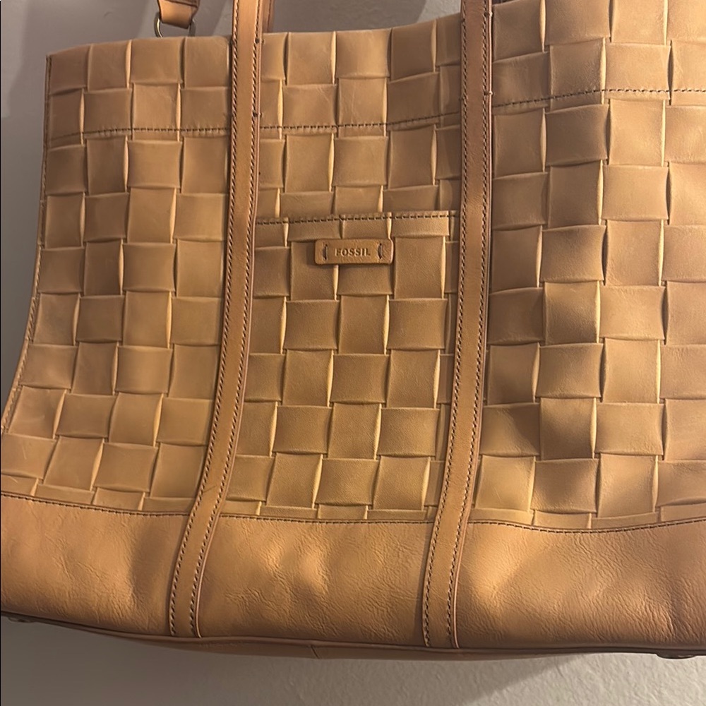 Fossil Light Brown Woven Tote Bag